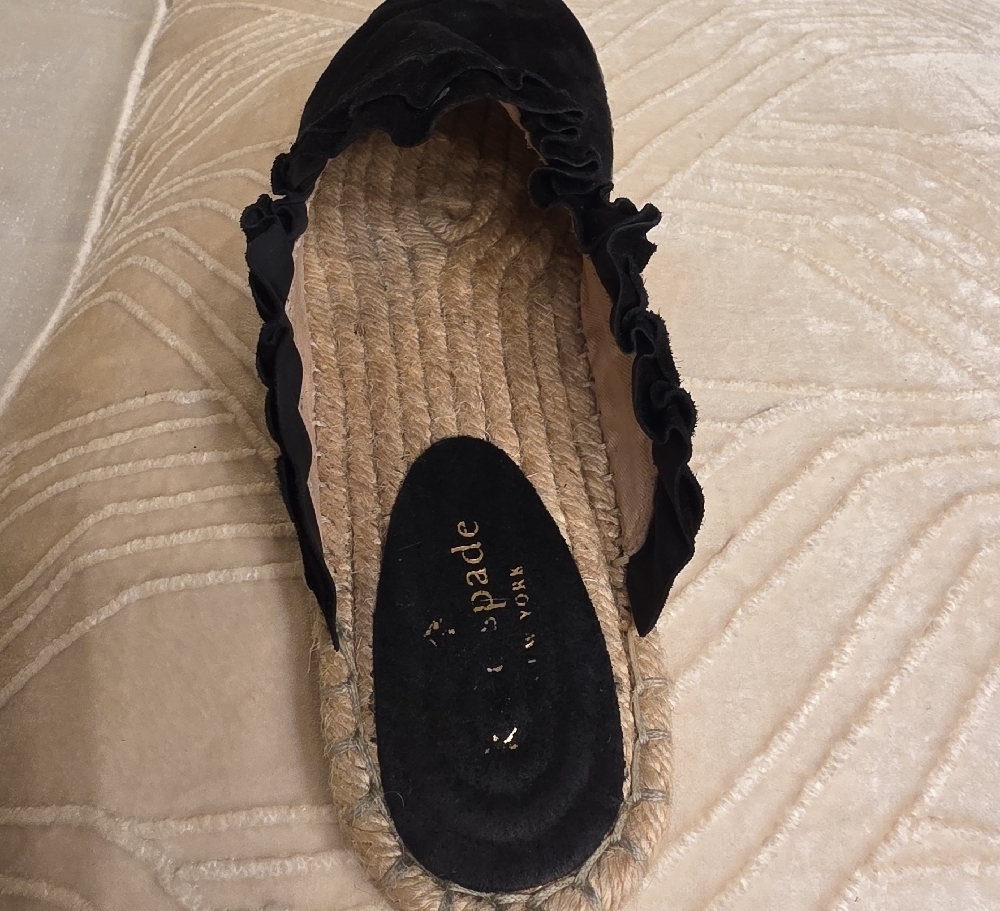 Kate Spade Black Suede Ruffle Espadrilles Size 8 - Picture 8 of 9